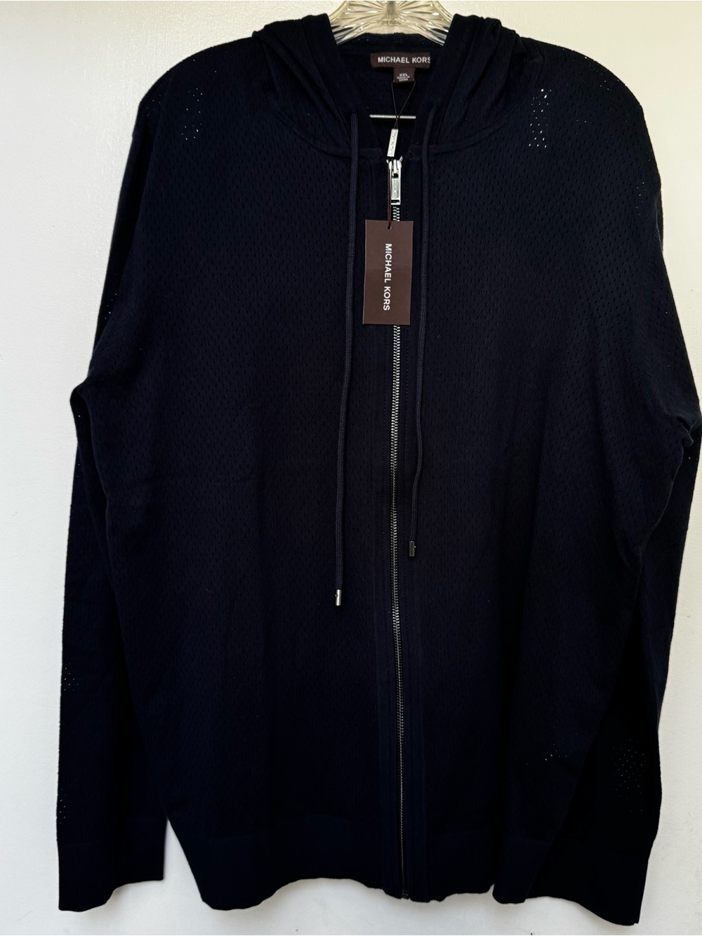 Michael Kors Men's Blue Full-Zip Mesh Hooded Jacket Sweater